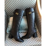 Fendi Black Crocodile Calf High Heeled Boots For Women 