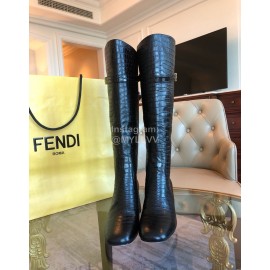 Fendi Black Crocodile Calf High Heeled Boots For Women 