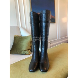 Fendi Black Crocodile Calf High Heeled Boots For Women 