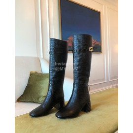 Fendi Black Crocodile Calf High Heeled Boots For Women 