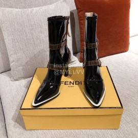 Fendi Autumn Winter New Patent Leather Pointed Boots For Women 