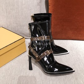 Fendi Autumn Winter New Patent Leather Pointed Boots For Women 