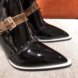 Fendi Autumn Winter New Patent Leather Pointed Boots For Women 