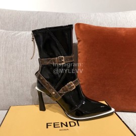 Fendi Autumn Winter New Patent Leather Pointed Boots For Women 