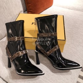 Fendi Autumn Winter New Patent Leather Pointed Boots For Women 