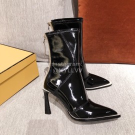 Fendi Autumn Winter New Black Patent Leather Pointed Boots For Women 