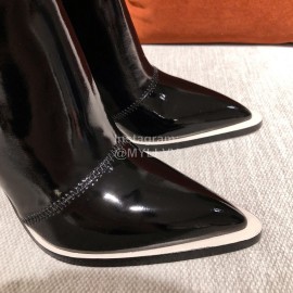 Fendi Autumn Winter New Black Patent Leather Pointed Boots For Women 