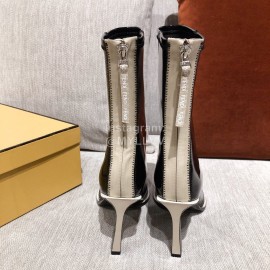 Fendi Autumn Winter New Black Patent Leather Pointed Boots For Women 