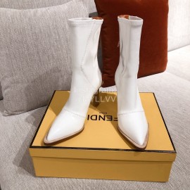 Fendi Autumn Winter New White Patent Leather Pointed Boots For Women 