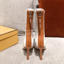 Fendi Autumn Winter New White Patent Leather Pointed Boots For Women 