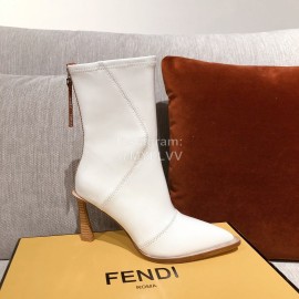 Fendi Autumn Winter New White Patent Leather Pointed Boots For Women 