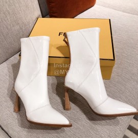 Fendi Autumn Winter New White Patent Leather Pointed Boots For Women 