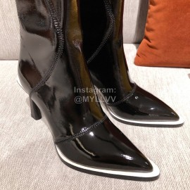 Fendi Autumn Winter New Black Patent Leather Pointed Long Boots For Women 
