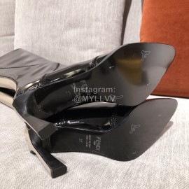 Fendi Autumn Winter New Black Patent Leather Pointed Long Boots For Women 