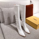 Fendi Autumn Winter New White Patent Leather Pointed Long Boots For Women 