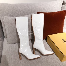Fendi Autumn Winter New White Patent Leather Pointed Long Boots For Women 