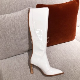 Fendi Autumn Winter New White Patent Leather Pointed Long Boots For Women 