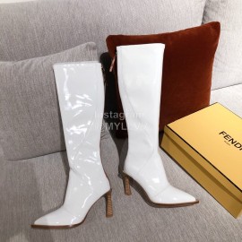 Fendi Autumn Winter New White Patent Leather Pointed Long Boots For Women 