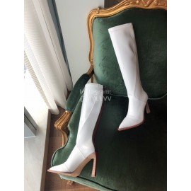 Fendi Fashion Smooth Leather Pointed High Heel Boots For Women White