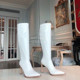 Fendi Fashion Smooth Leather Pointed High Heel Boots For Women White