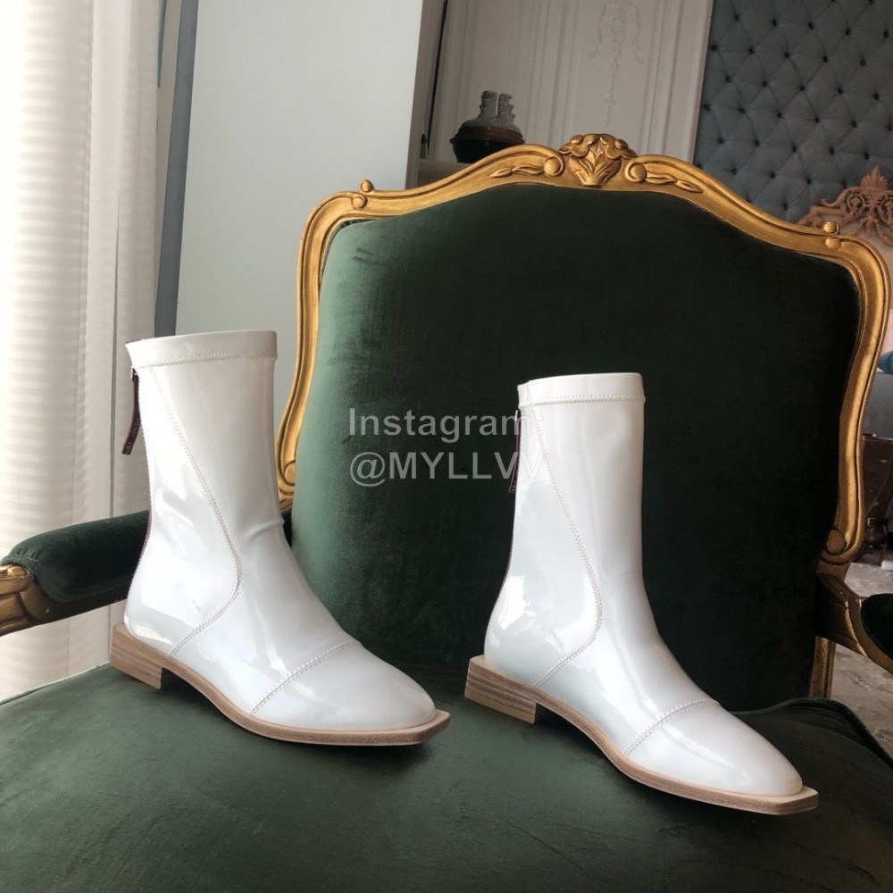 Fendi Fashion Smooth Leather Pointed Flat Heel Boots For Women White