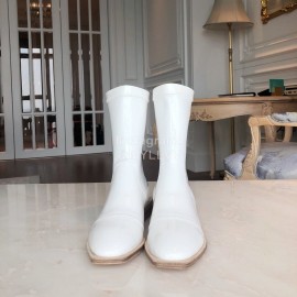 Fendi Fashion Smooth Leather Pointed Flat Heel Boots For Women White