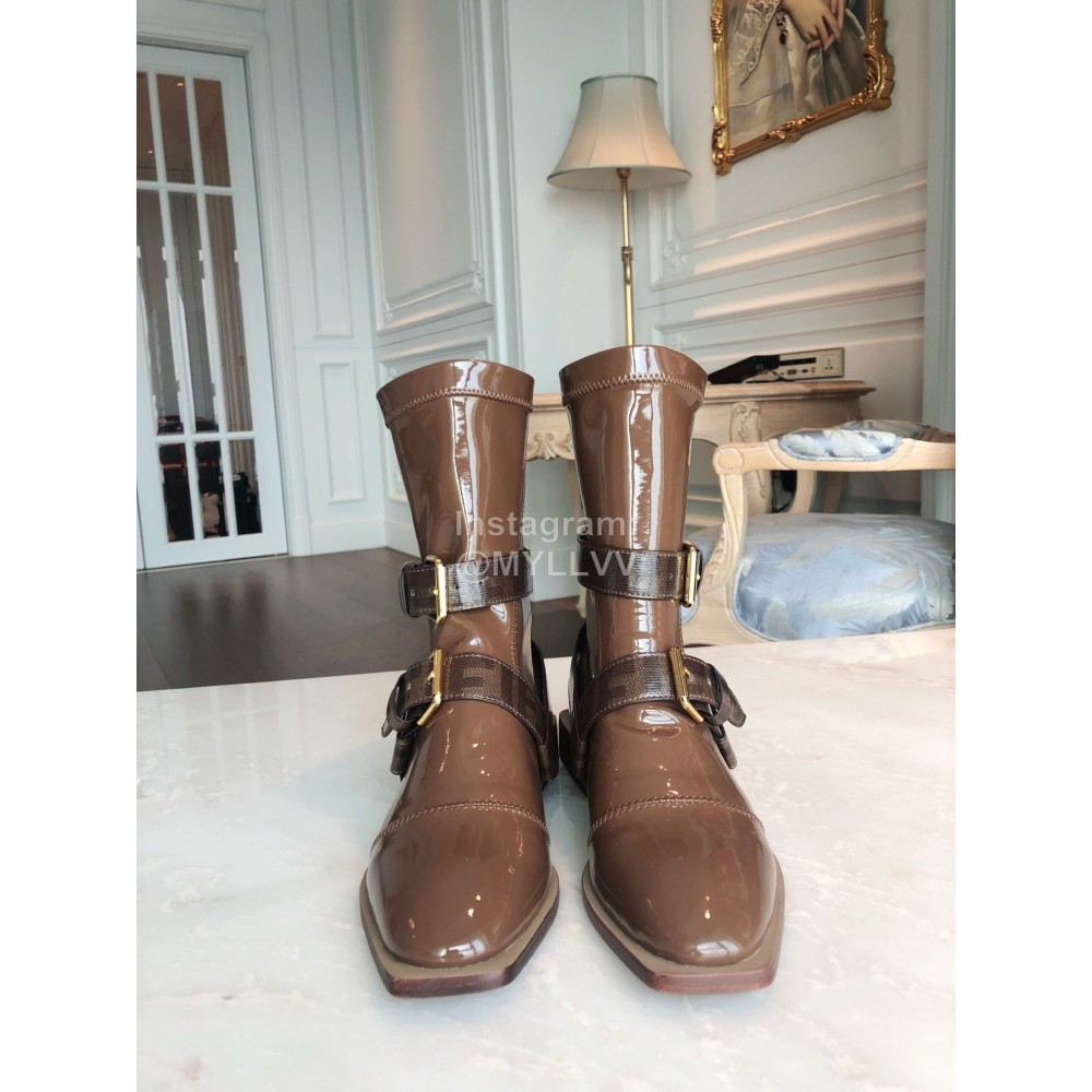 Fendi Fashion Smooth Leather Pointed Flat Heel Boots For Women Coffee