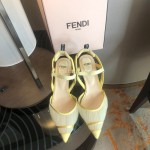Fendi Spring And Summer New Silk Sheepskin High Heel Sandals For Women Yellow