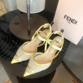 Fendi Spring And Summer New Silk Sheepskin High Heel Sandals For Women Yellow