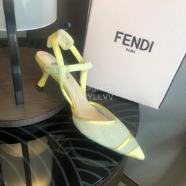 Fendi Spring And Summer New Silk Sheepskin High Heel Sandals For Women Yellow