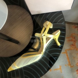 Fendi Spring And Summer New Silk Sheepskin High Heel Sandals For Women Yellow