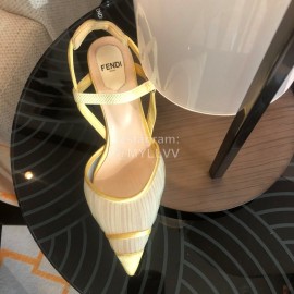 Fendi Spring And Summer New Silk Sheepskin High Heel Sandals For Women Yellow