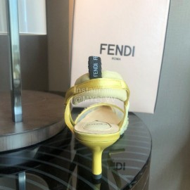 Fendi Spring And Summer New Silk Sheepskin High Heel Sandals For Women Yellow