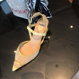 Fendi Spring And Summer New Silk Sheepskin High Heel Sandals For Women Yellow