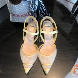 Fendi Spring And Summer New Silk Sheepskin High Heel Sandals For Women Yellow