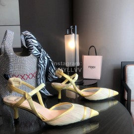 Fendi Spring And Summer New Silk Sheepskin High Heel Sandals For Women Yellow
