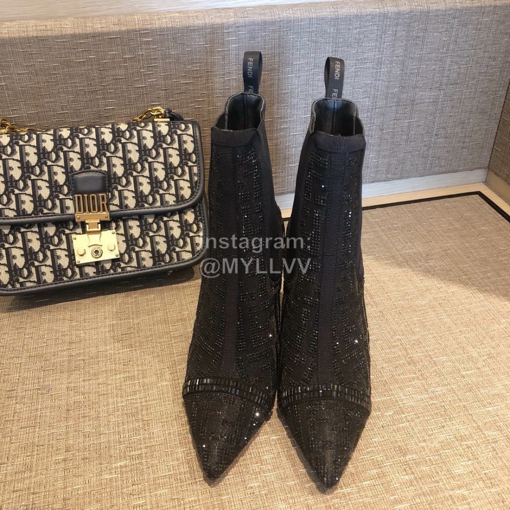 Fendi Fashion Black Shining High Heeled Boots For Women