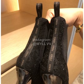 Fendi Fashion Black Shining High Heeled Boots For Women