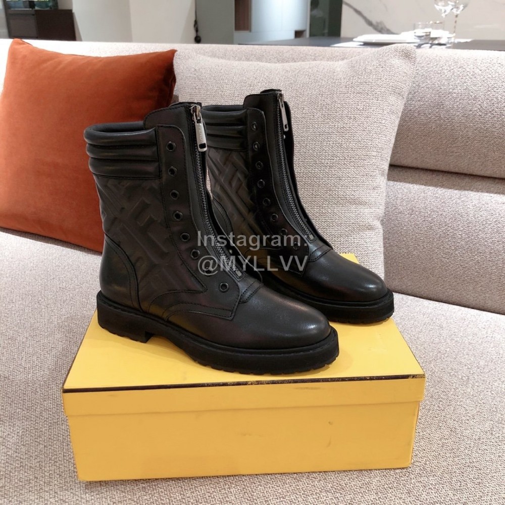Fendi Autumn And Winter New Leather Boots For Women Black