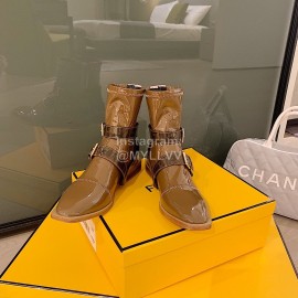 Fendi Fashion Smooth Leather Short Boots For Women Brown