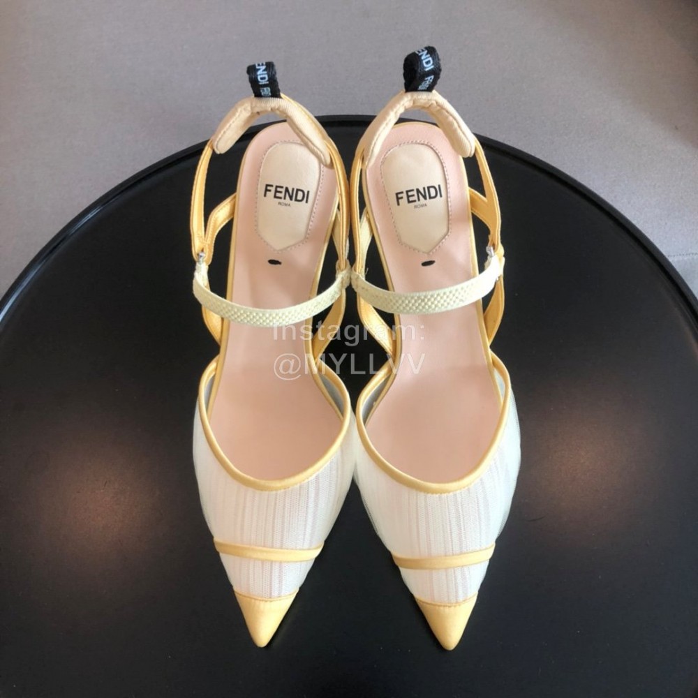 Fendi Spring And Summer New Sheepskin High Heel Sandals For Women Yellow