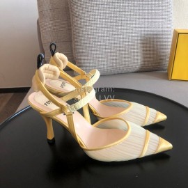 Fendi Spring And Summer New Sheepskin High Heel Sandals For Women Yellow
