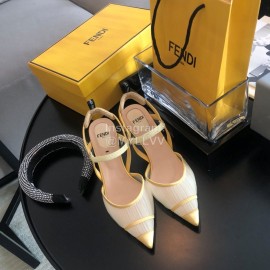 Fendi Spring And Summer New Sheepskin High Heel Sandals For Women Yellow