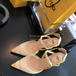 Fendi Spring And Summer New Sheepskin High Heel Sandals For Women Yellow