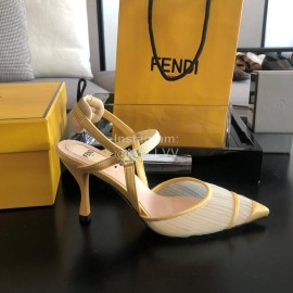 Fendi Spring And Summer New Sheepskin High Heel Sandals For Women Yellow