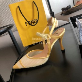 Fendi Spring And Summer New Sheepskin High Heel Sandals For Women Yellow