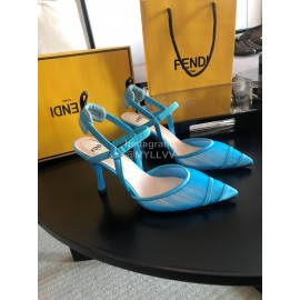 Fendi Spring And Summer New Sheepskin High Heel Sandals For Women Blue