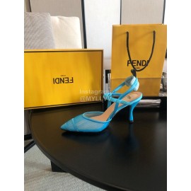 Fendi Spring And Summer New Sheepskin High Heel Sandals For Women Blue