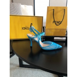 Fendi Spring And Summer New Sheepskin High Heel Sandals For Women Blue