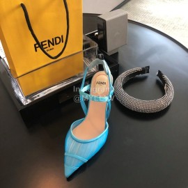 Fendi Spring And Summer New Sheepskin High Heel Sandals For Women Blue
